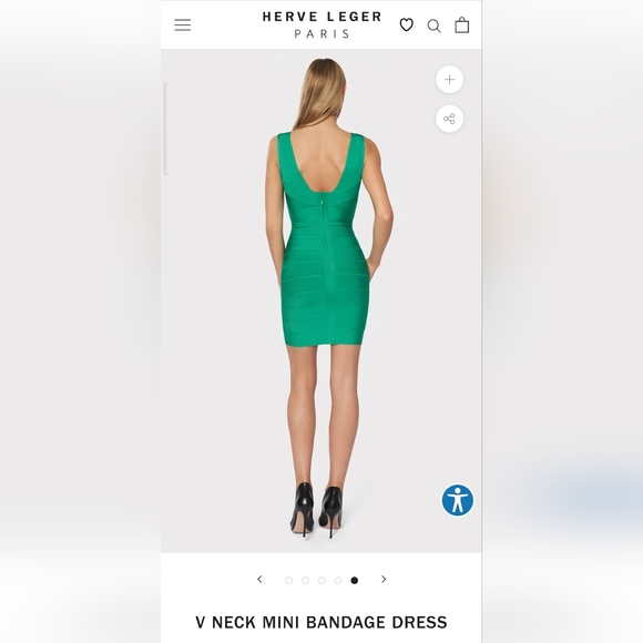 NWOT Bright Teal HERVE LEGER V- Neck Mini Bandage Dress XS $790 - Picture 3 of 14